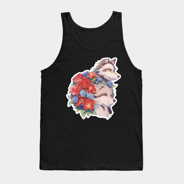 Lone Wolf With Flowers Tank Top by LycheeDesign